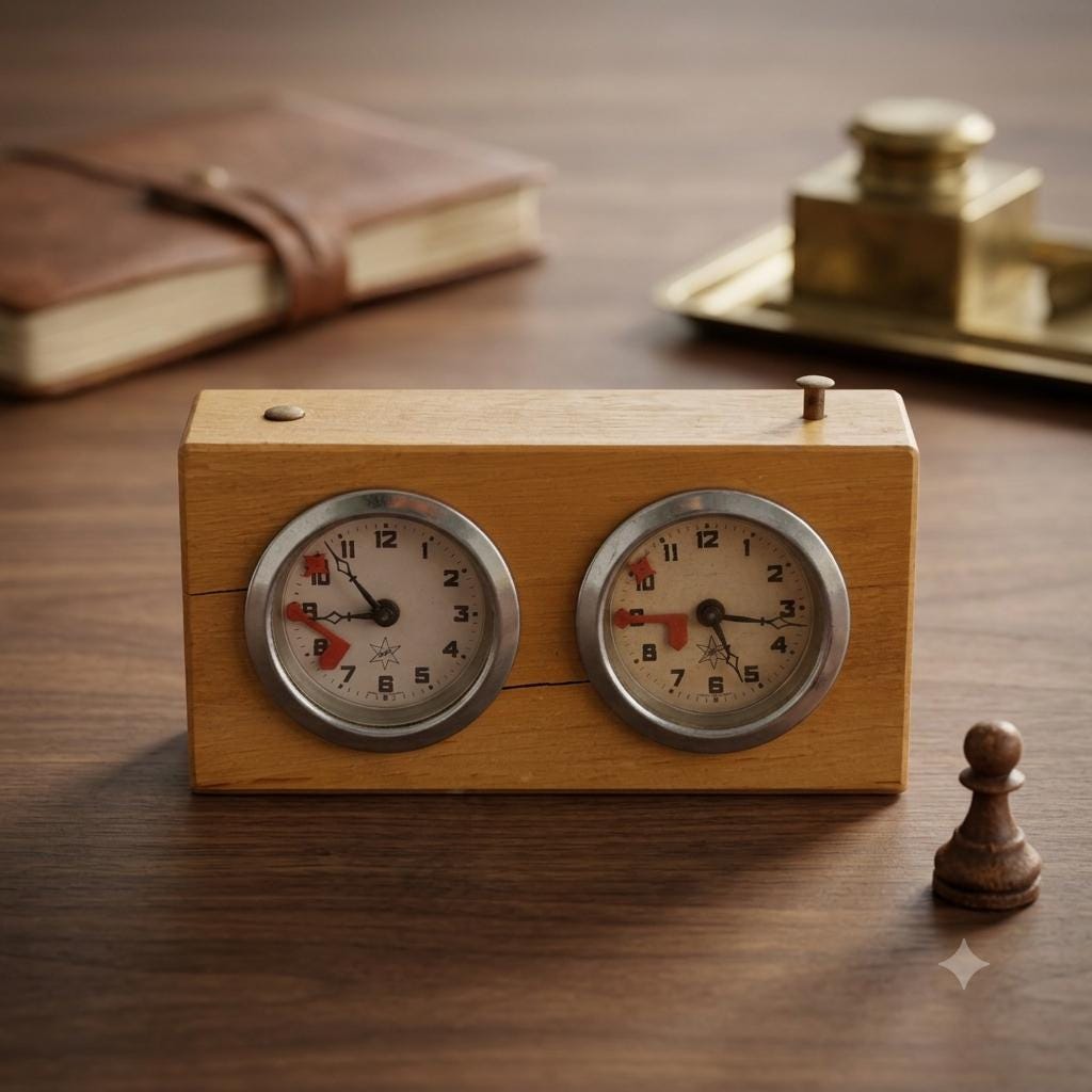 Vintage Schachuhr Holz Doppelzifferblatt