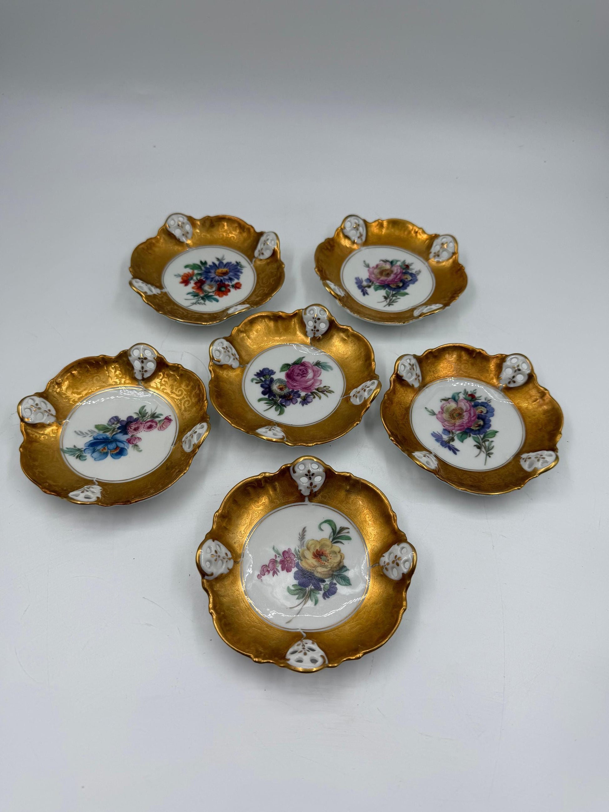 Set von 6 Vintage Bonbonschale von Rosenthal mit goldenem Blumendekor