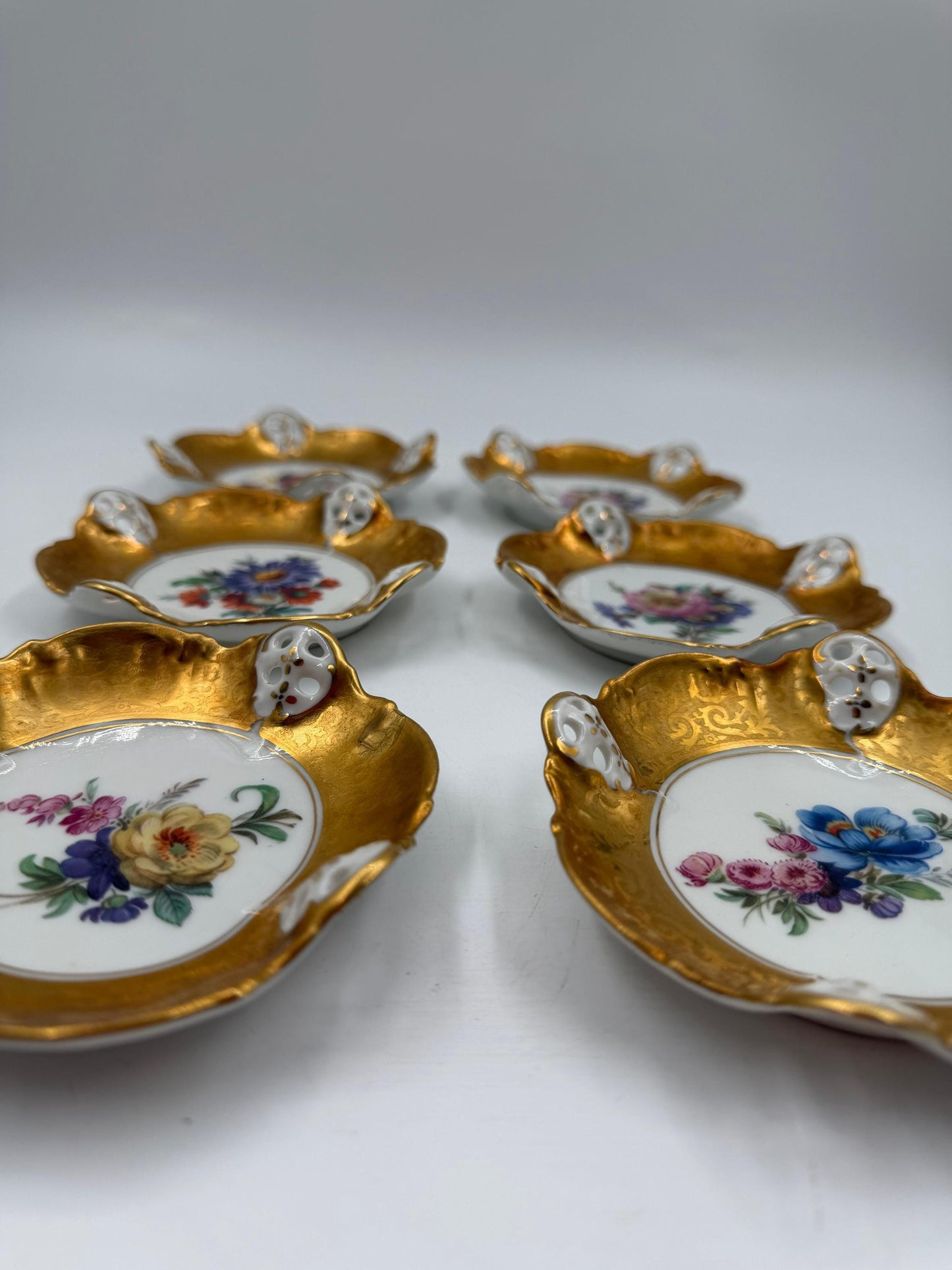 Set von 6 Vintage Bonbonschale von Rosenthal mit goldenem Blumendekor