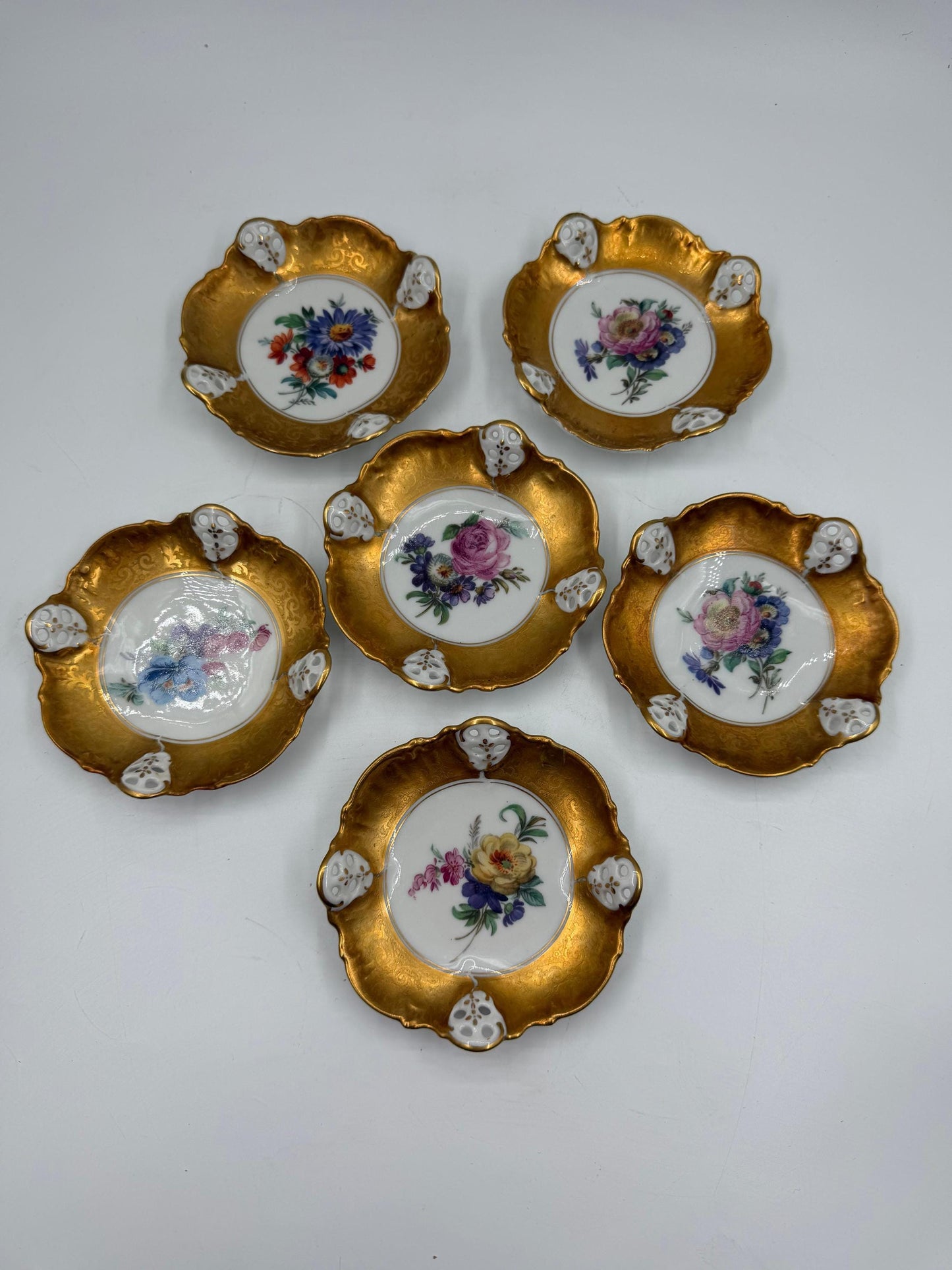 Set von 6 Vintage Bonbonschale von Rosenthal mit goldenem Blumendekor