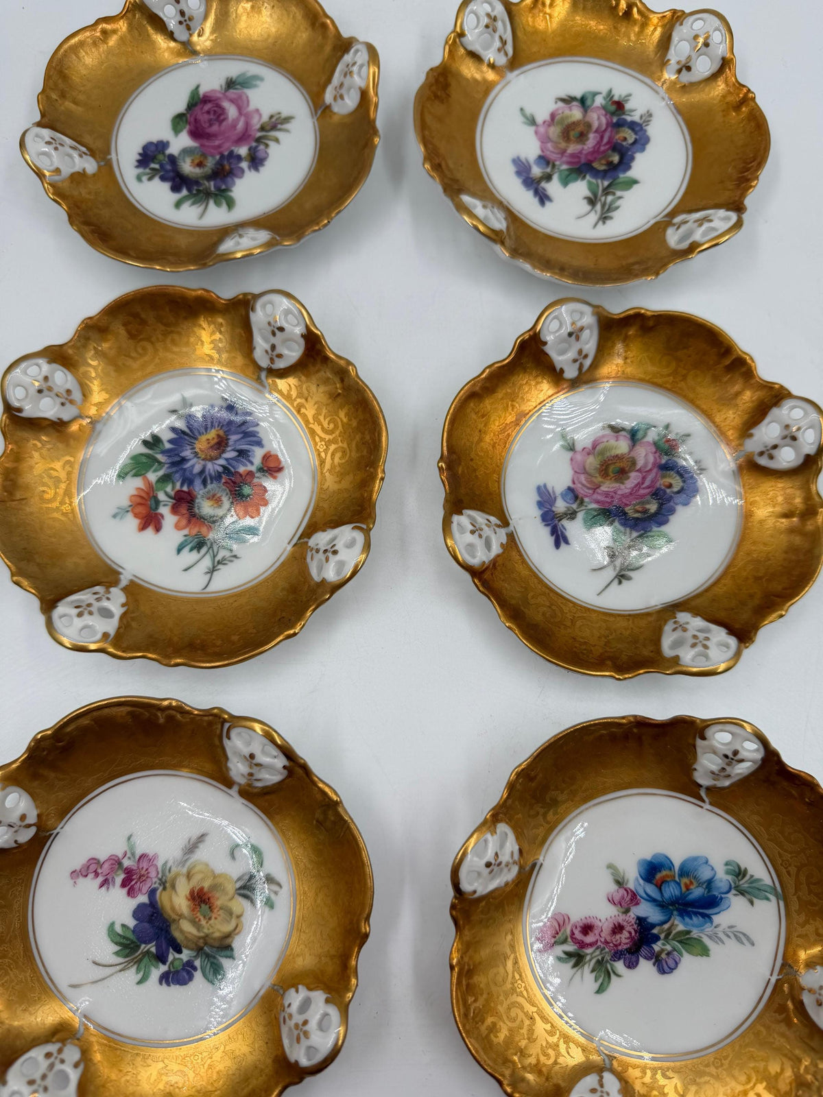 Set von 6 Vintage Bonbonschale von Rosenthal mit goldenem Blumendekor