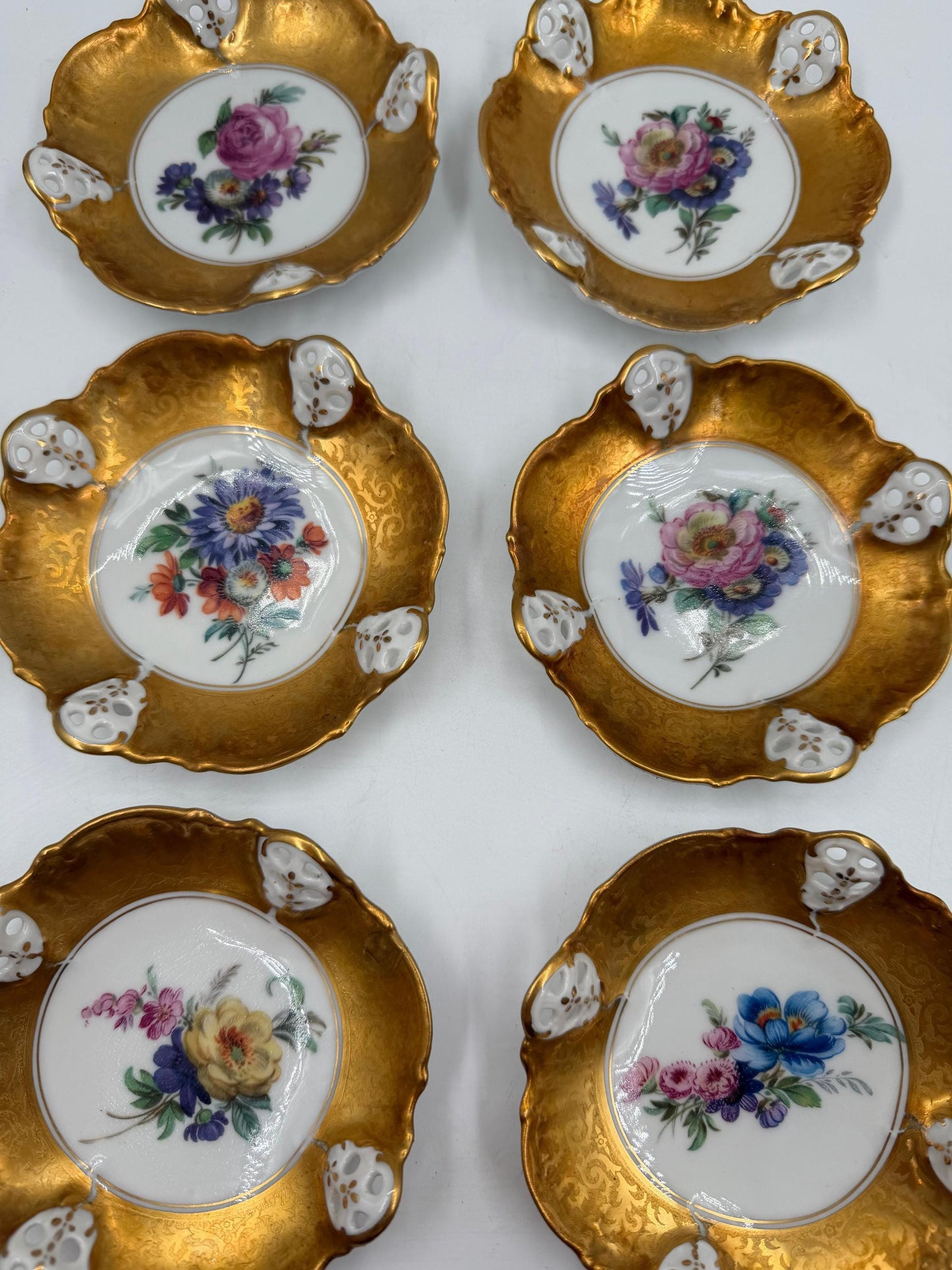Set von 6 Vintage Bonbonschale von Rosenthal mit goldenem Blumendekor