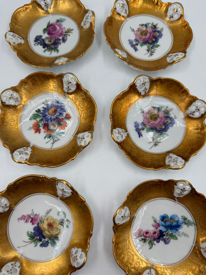 Set von 6 Vintage Bonbonschale von Rosenthal mit goldenem Blumendekor