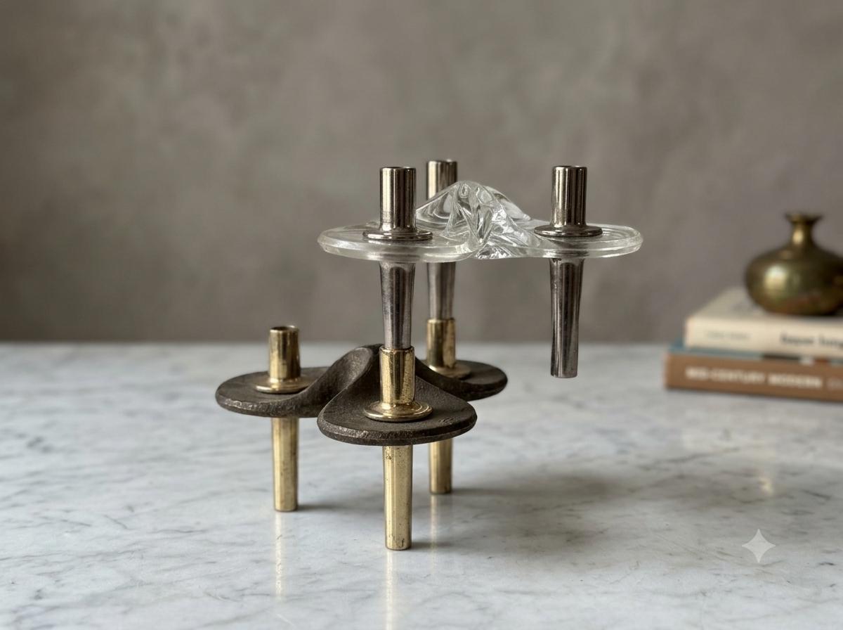 Set von 2 Vintage Polsternägel mit Stein- und Acrylsockel