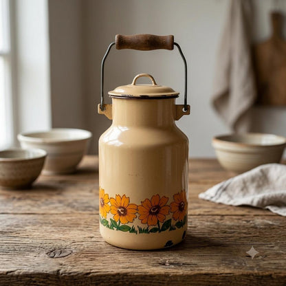 Vintage Emaille Milchkanne Sonnenblumen Gelb, 2L Country Style
