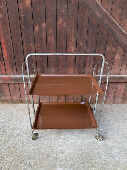 Vintage Servierwagen von Dinett, zweistufig, Chrom