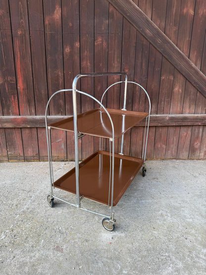 Vintage Servierwagen von Dinett, zweistufig, Chrom