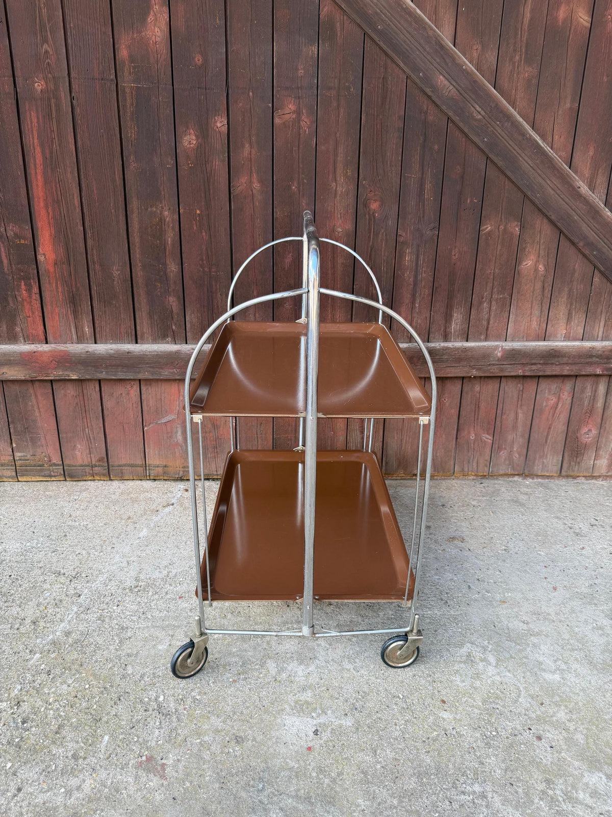 Vintage Servierwagen von Dinett, zweistufig, Chrom