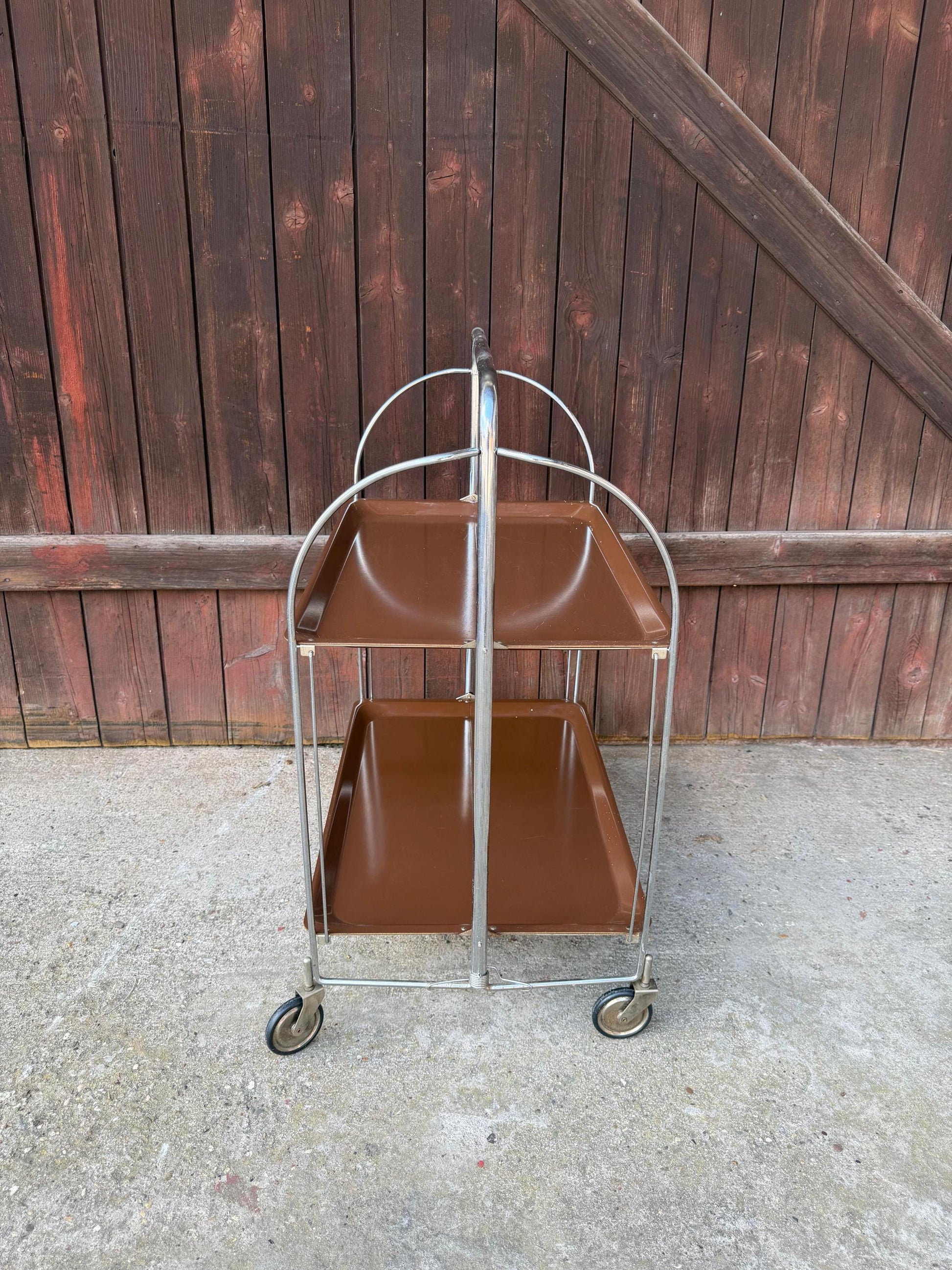 Vintage Servierwagen von Dinett, zweistufig, Chrom