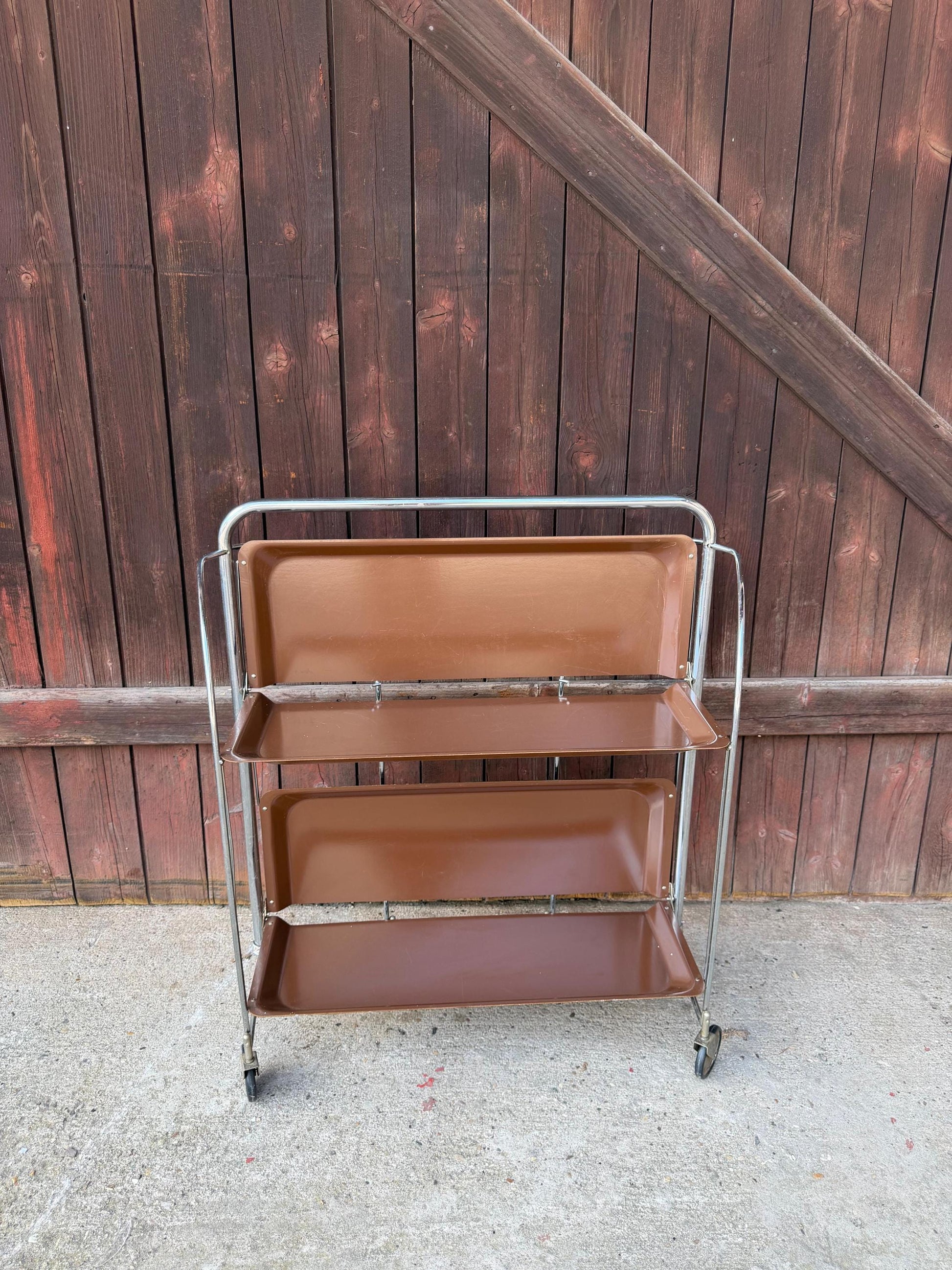 Vintage Servierwagen von Dinett, zweistufig, Chrom