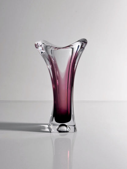 Vintage Murano Glasvase Aubergine und Klarglas, Italien 1980er