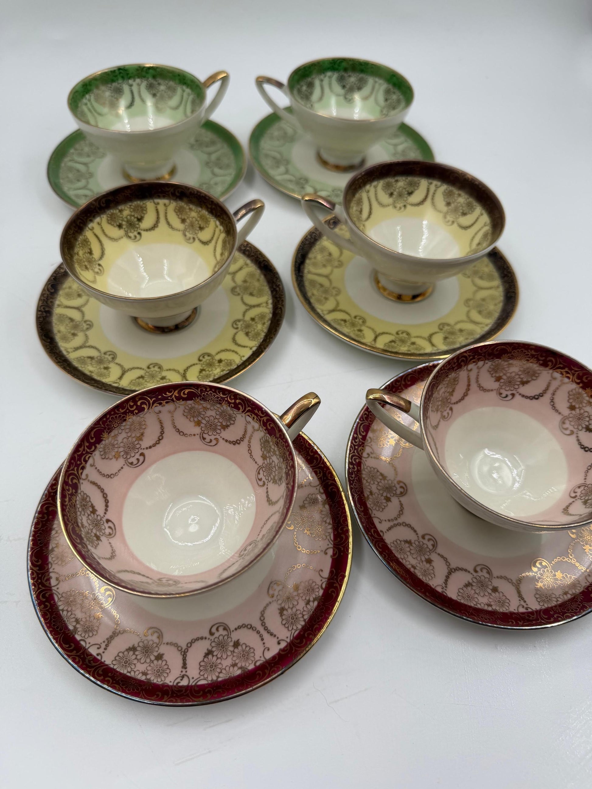 Vintage Mokka-Set Alka Bavaria Lüsterglasur Gold, 14-teilig