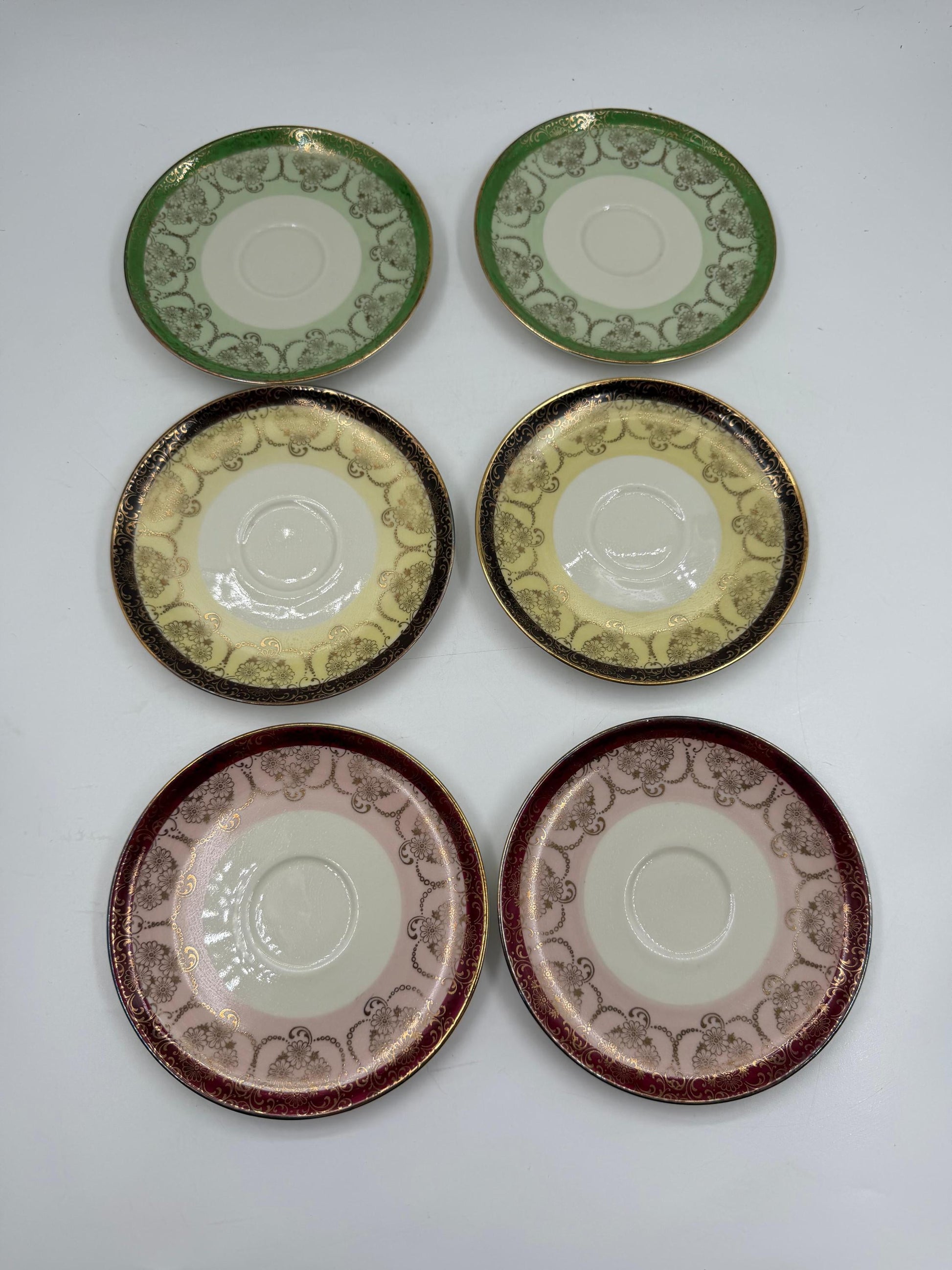 Vintage Mokka-Set Alka Bavaria Lüsterglasur Gold, 14-teilig