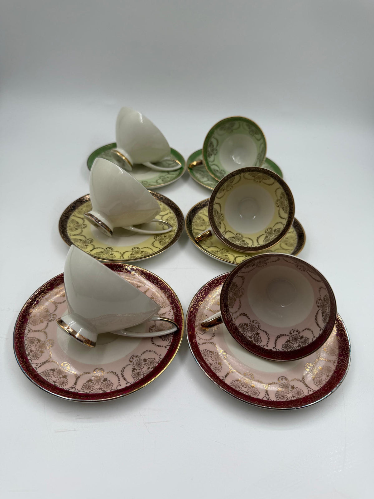 Vintage Mokka-Set Alka Bavaria Lüsterglasur Gold, 14-teilig