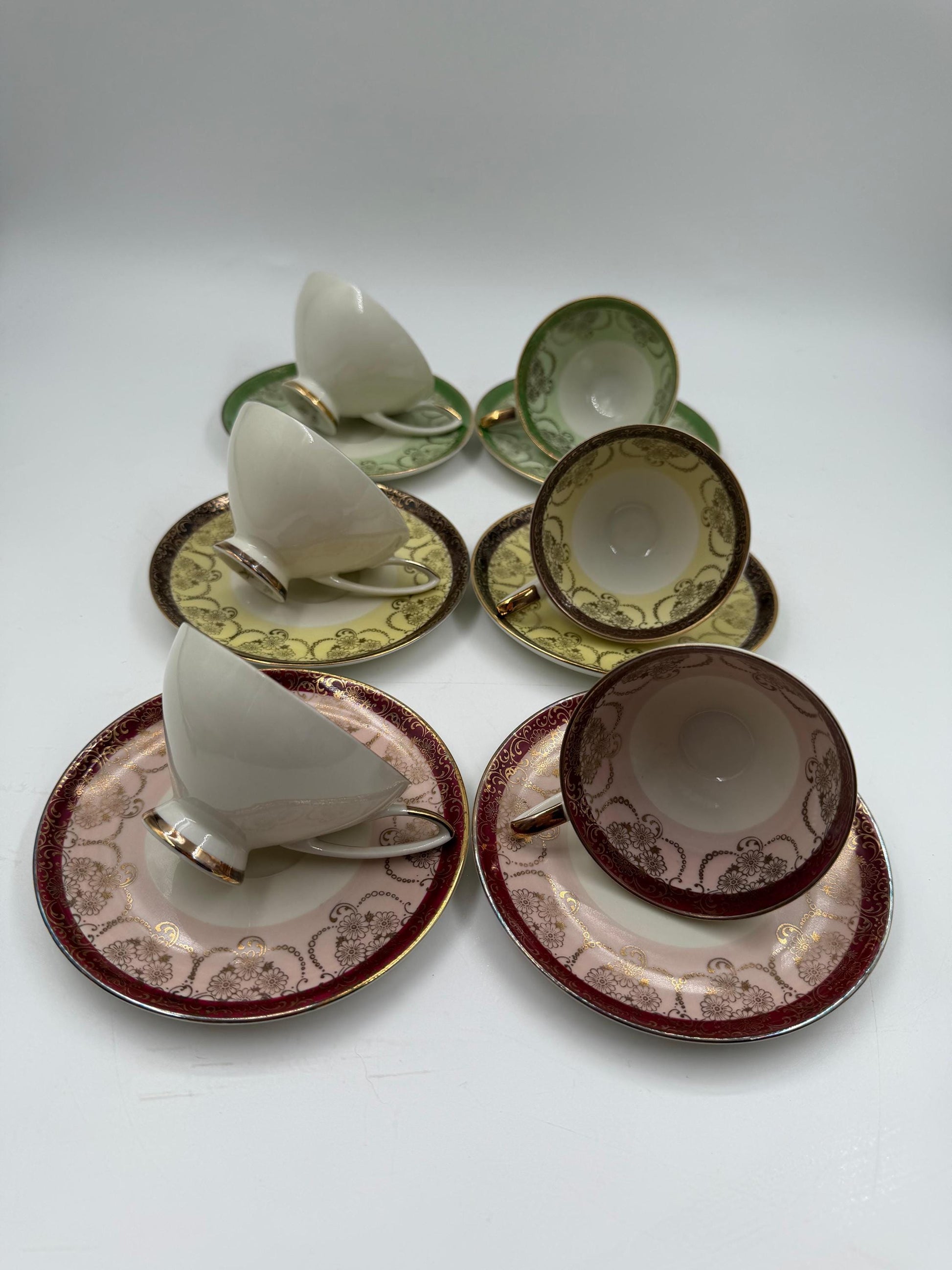 Vintage Mokka-Set Alka Bavaria Lüsterglasur Gold, 14-teilig