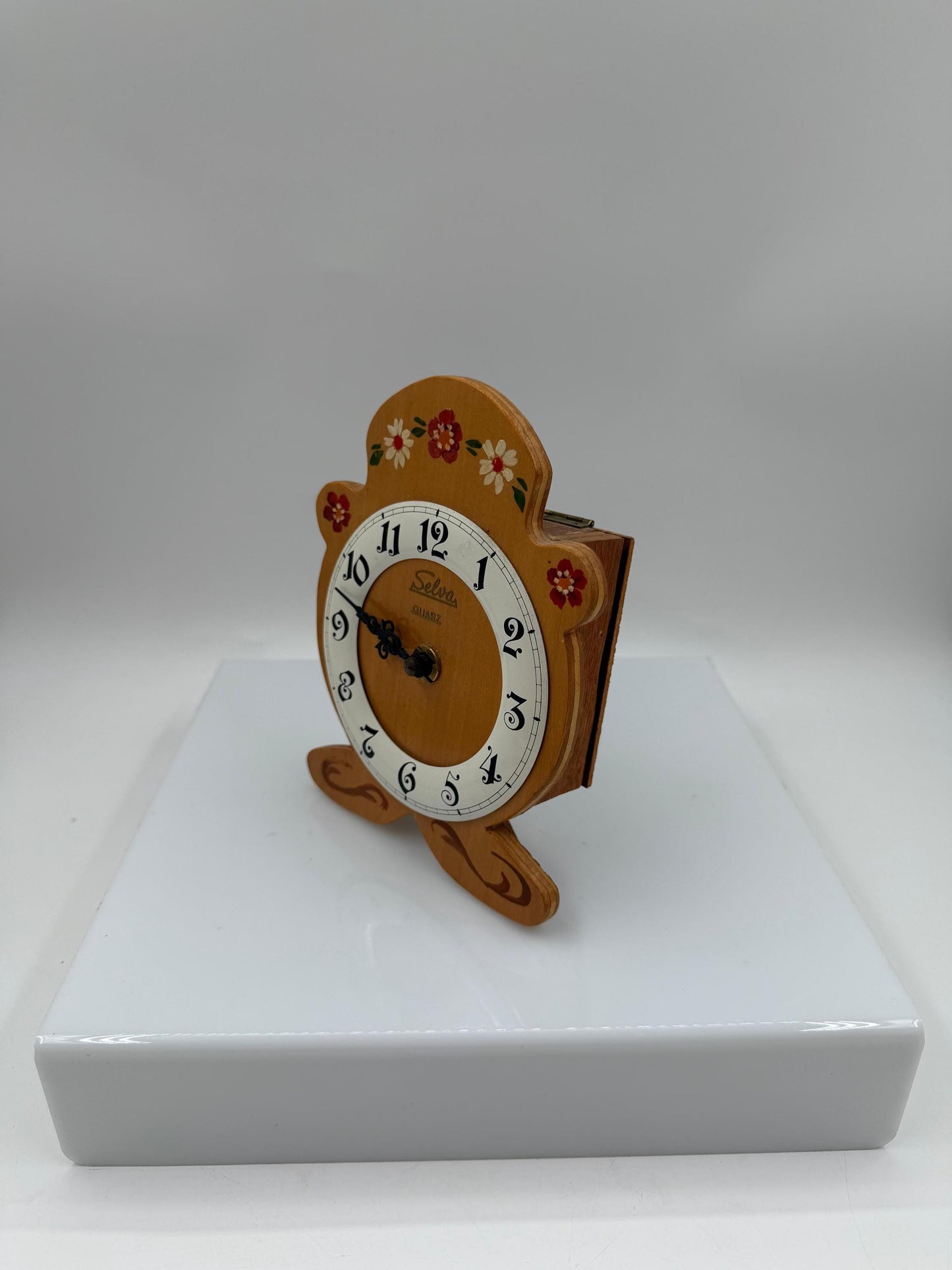 Vintage Holzuhr Selva Quarz Schwarzwald Handbemalt Folk Art