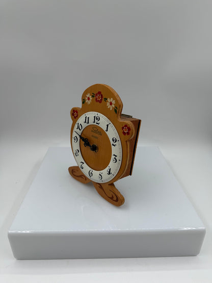 Vintage Holzuhr Selva Quarz Schwarzwald Handbemalt Folk Art