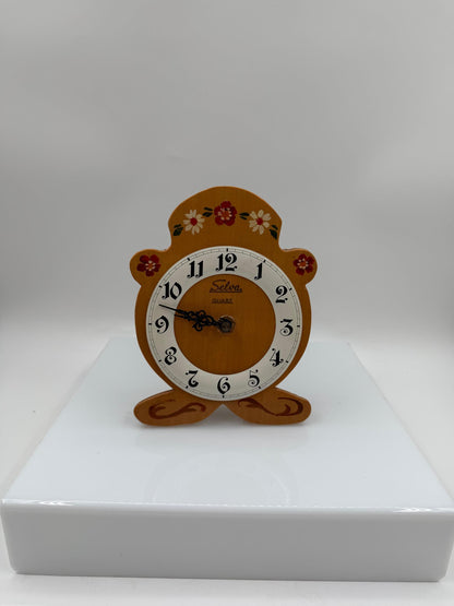 Vintage Holzuhr Selva Quarz Schwarzwald Handbemalt Folk Art