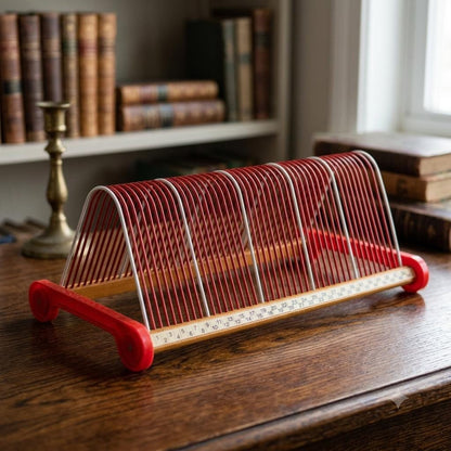 Vintage Schallplattenständer aus Metall und Holz, Rot, Mid-Century