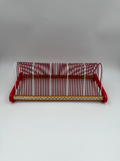 Vintage Schallplattenständer aus Metall und Holz, Rot, Mid-Century