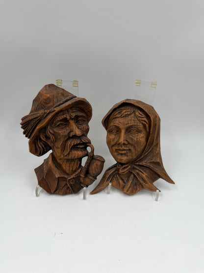 Set von 2 Vintage Schwarzwald Büsten Figuren aus Kunststoff