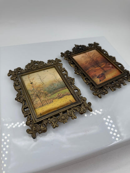 Set von 2 Vintage Bilderrahmen Rococo Messing mit Staffelei
