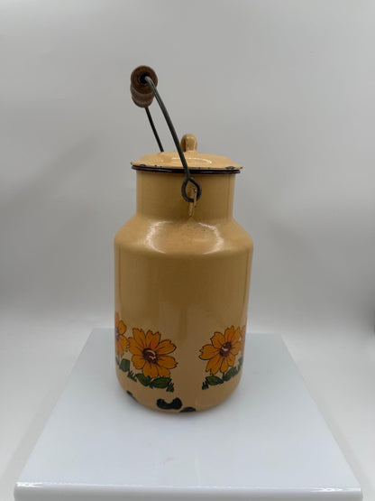 Vintage Emaille Milchkanne Sonnenblumen Gelb, 2L Country Style