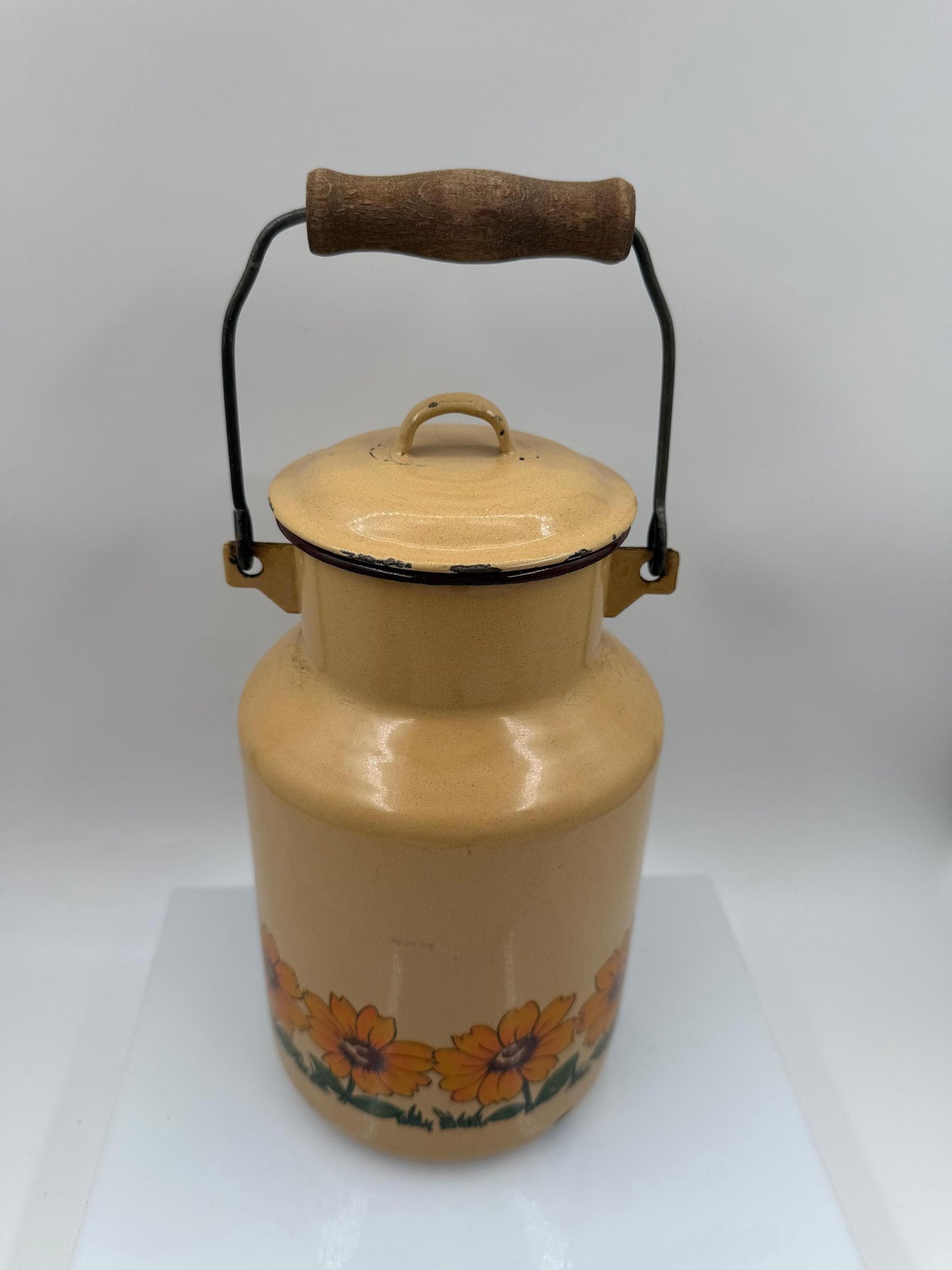 Vintage Emaille Milchkanne Sonnenblumen Gelb, 2L Country Style
