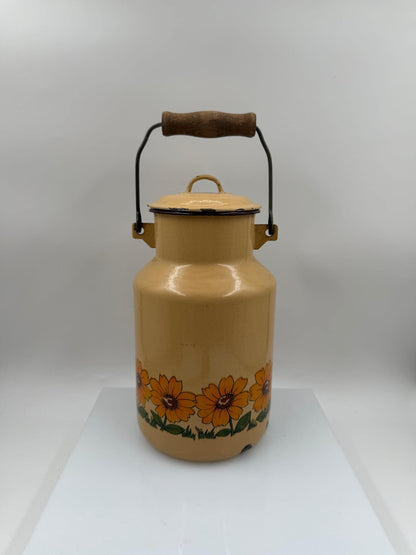 Vintage Emaille Milchkanne Sonnenblumen Gelb, 2L Country Style