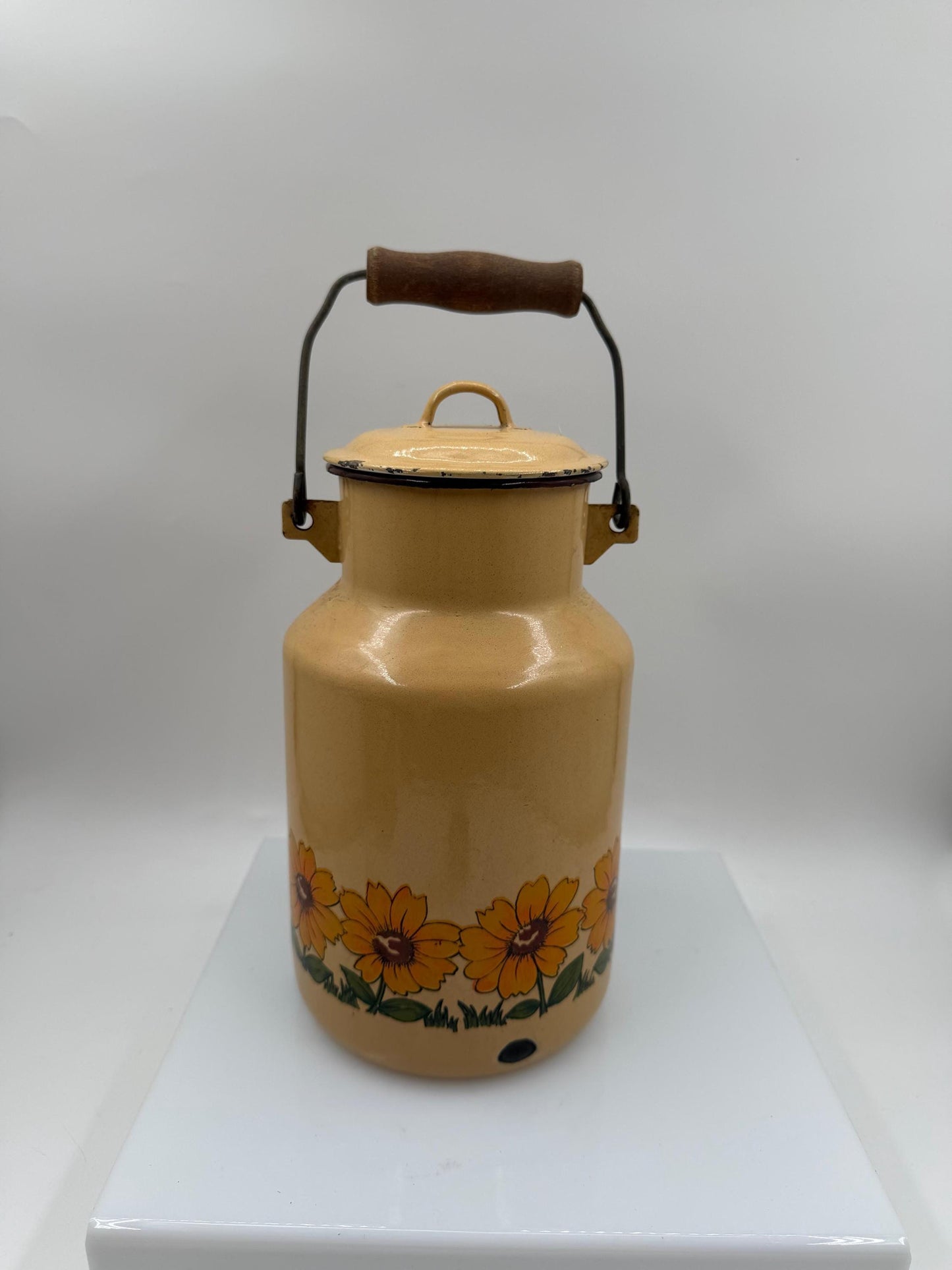 Vintage Emaille Milchkanne Sonnenblumen Gelb, 2L Country Style