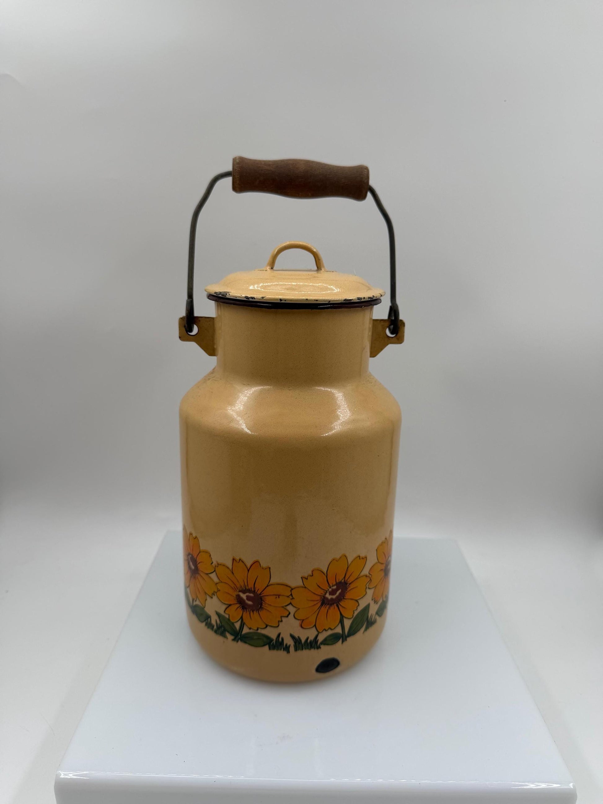 Vintage Emaille Milchkanne Sonnenblumen Gelb, 2L Country Style