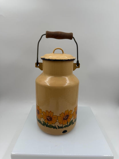 Vintage Emaille Milchkanne Sonnenblumen Gelb, 2L Country Style
