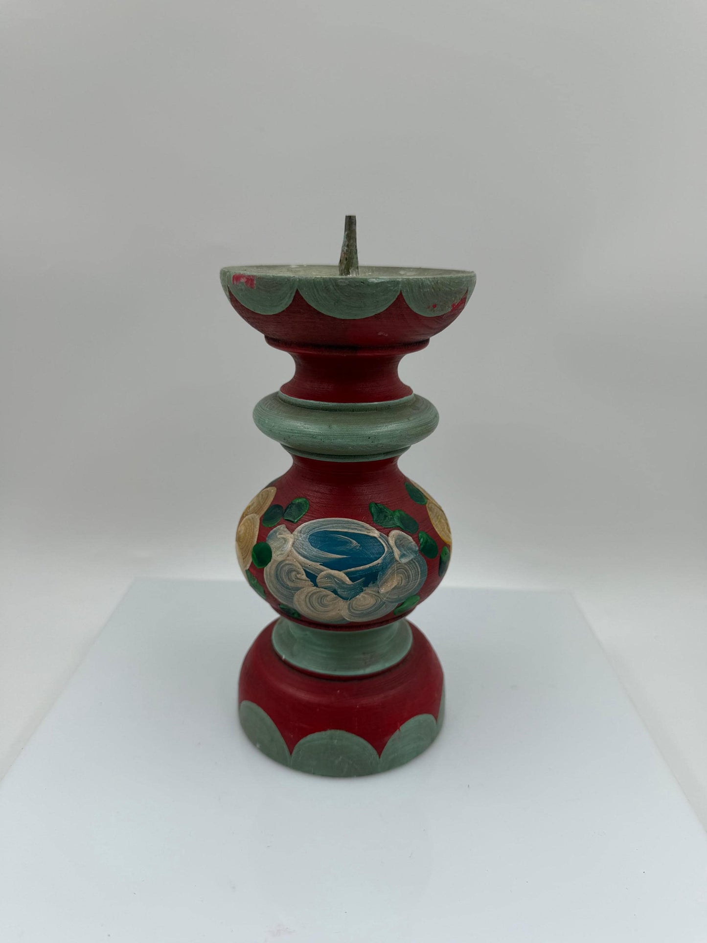 Vintage Kerzenhalter Folk Art Baluster, handbemalt