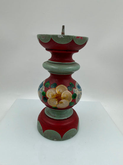 Vintage Kerzenhalter Folk Art Baluster, handbemalt