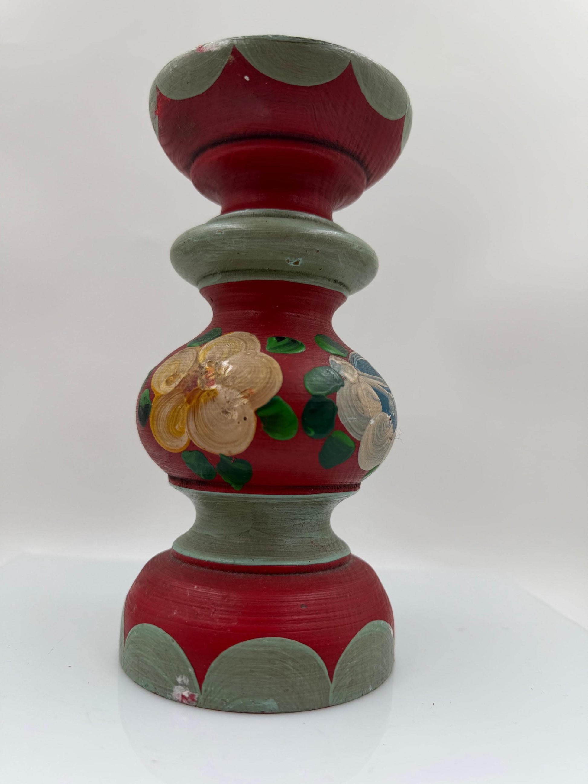 Vintage Kerzenhalter Folk Art Baluster, handbemalt