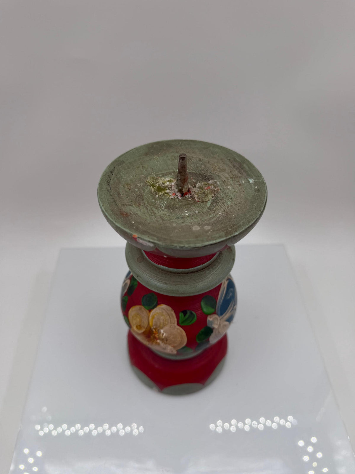 Vintage Kerzenhalter Folk Art Baluster, handbemalt