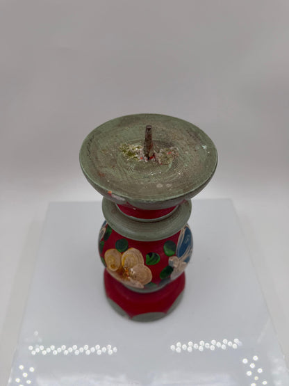 Vintage Kerzenhalter Folk Art Baluster, handbemalt