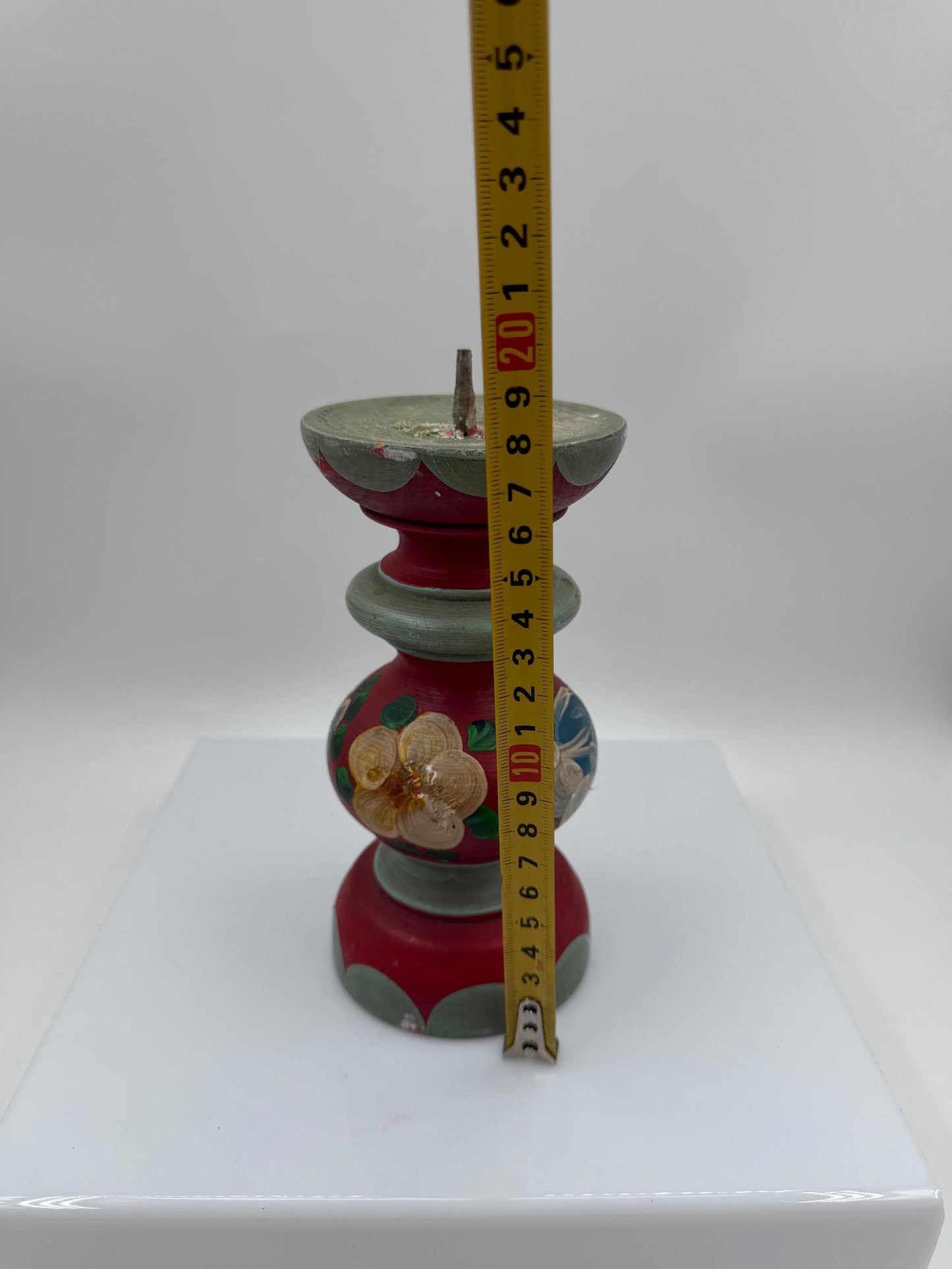 Vintage Kerzenhalter Folk Art Baluster, handbemalt