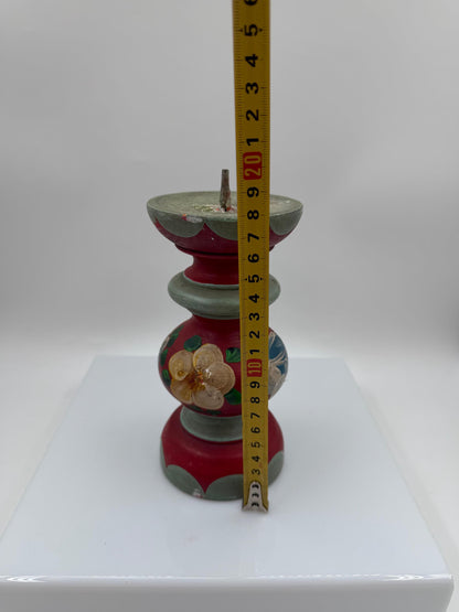 Vintage Kerzenhalter Folk Art Baluster, handbemalt