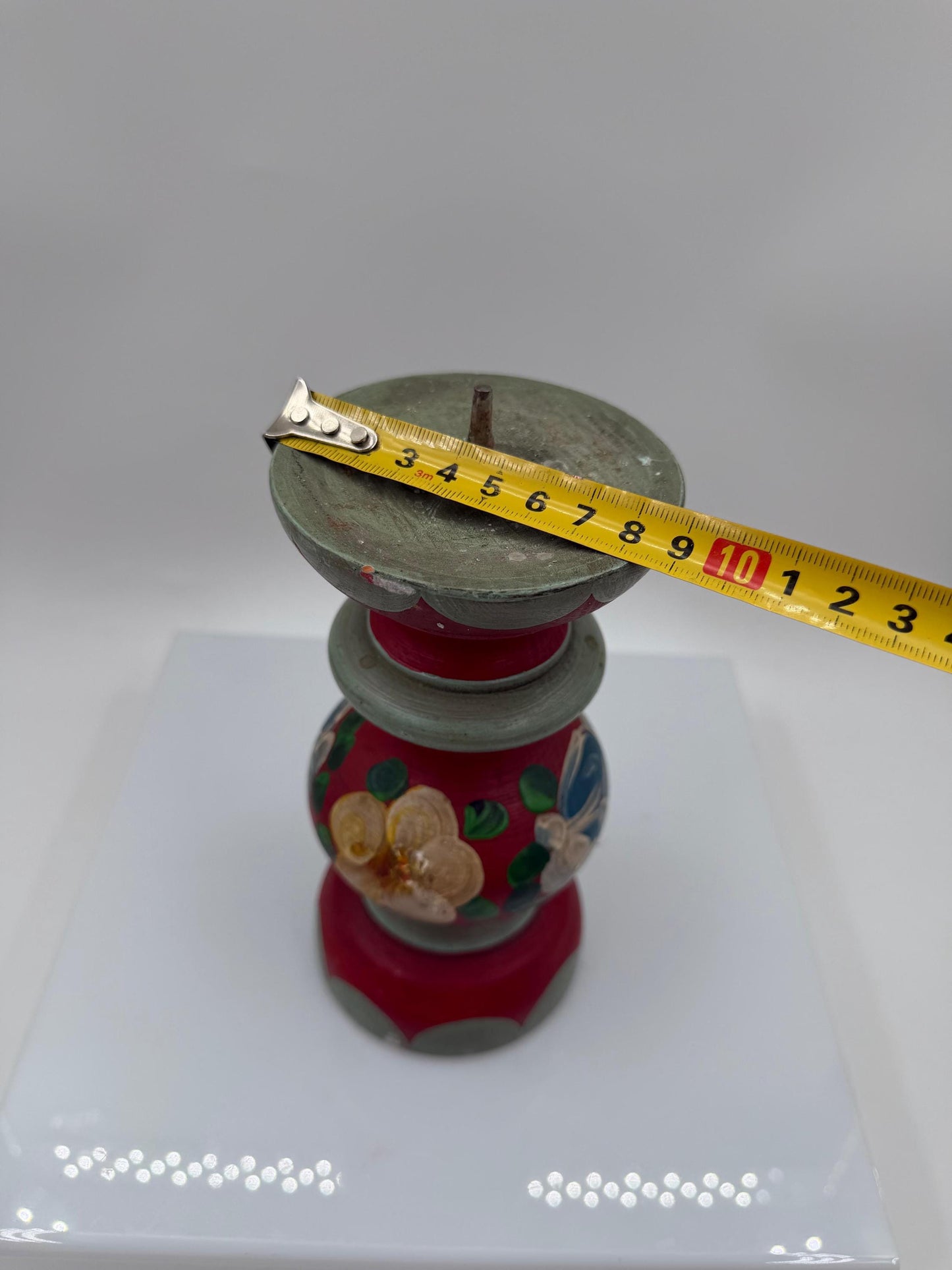 Vintage Kerzenhalter Folk Art Baluster, handbemalt