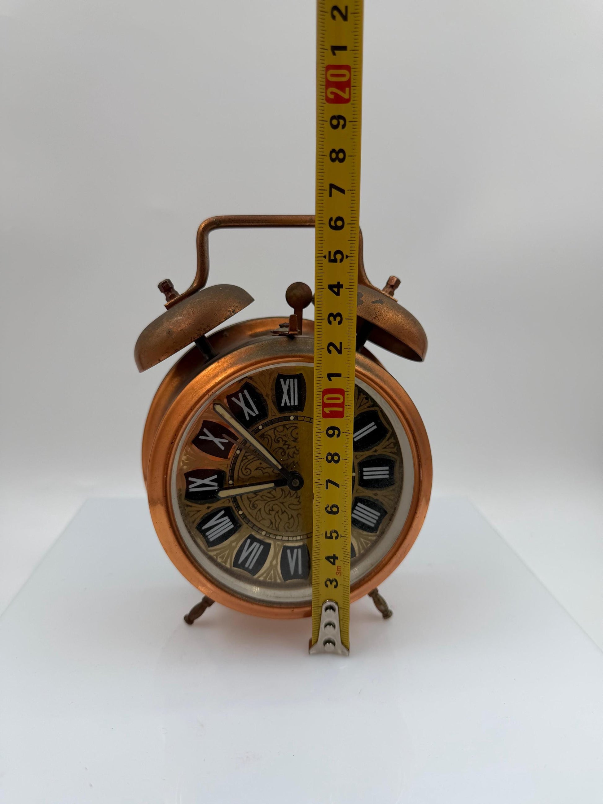 Vintage Wecker Kupfer Doppelglocke mit römischen Zahlen