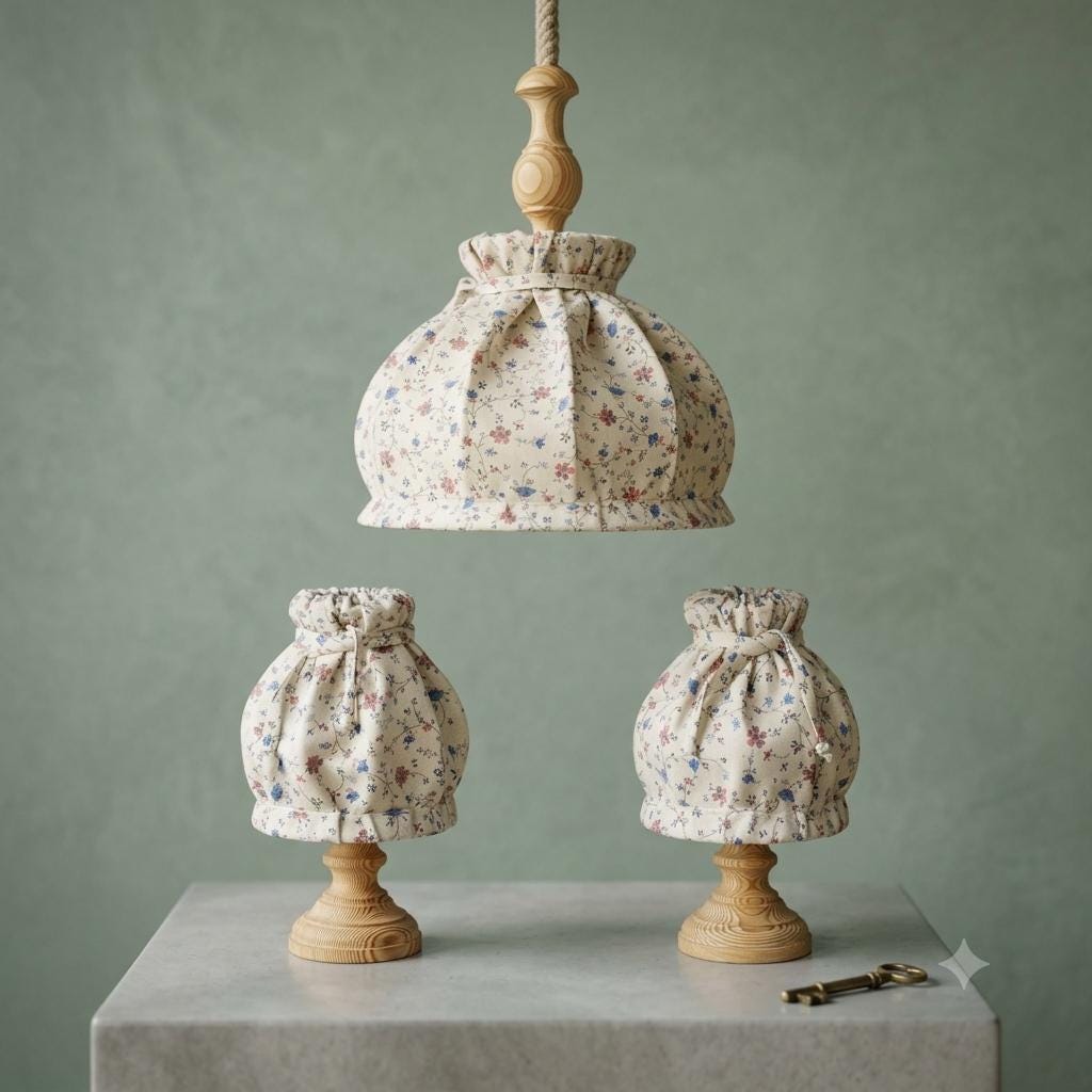 Set von 3 Vintage Lampen Landhausstil mit Blumenmuster