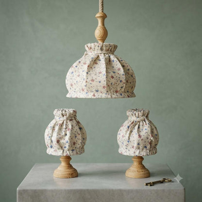 Set von 3 Vintage Lampen Landhausstil mit Blumenmuster
