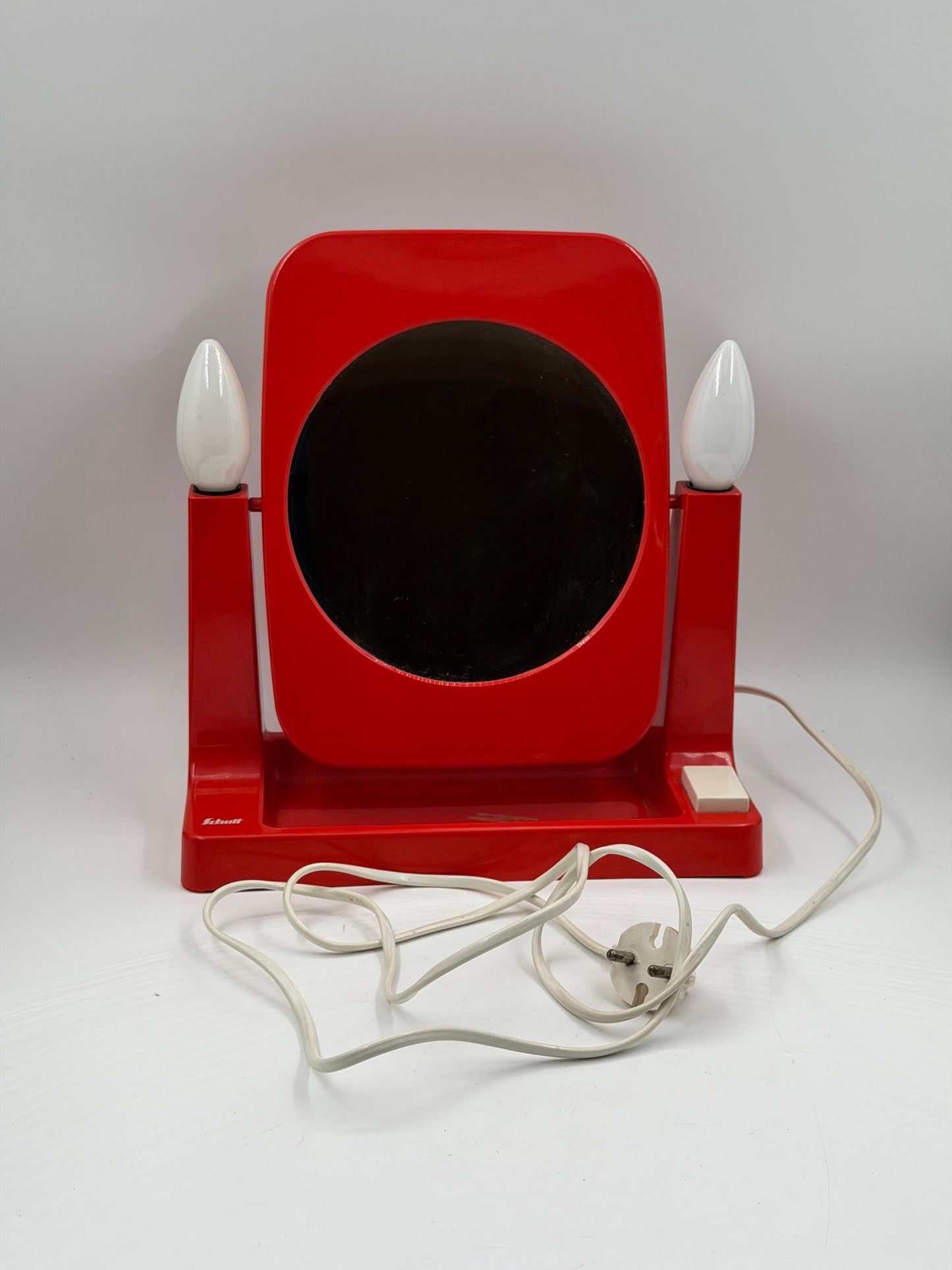 Vintage Space Age Kosmetikspiegel beleuchtet, Rot, 1970er