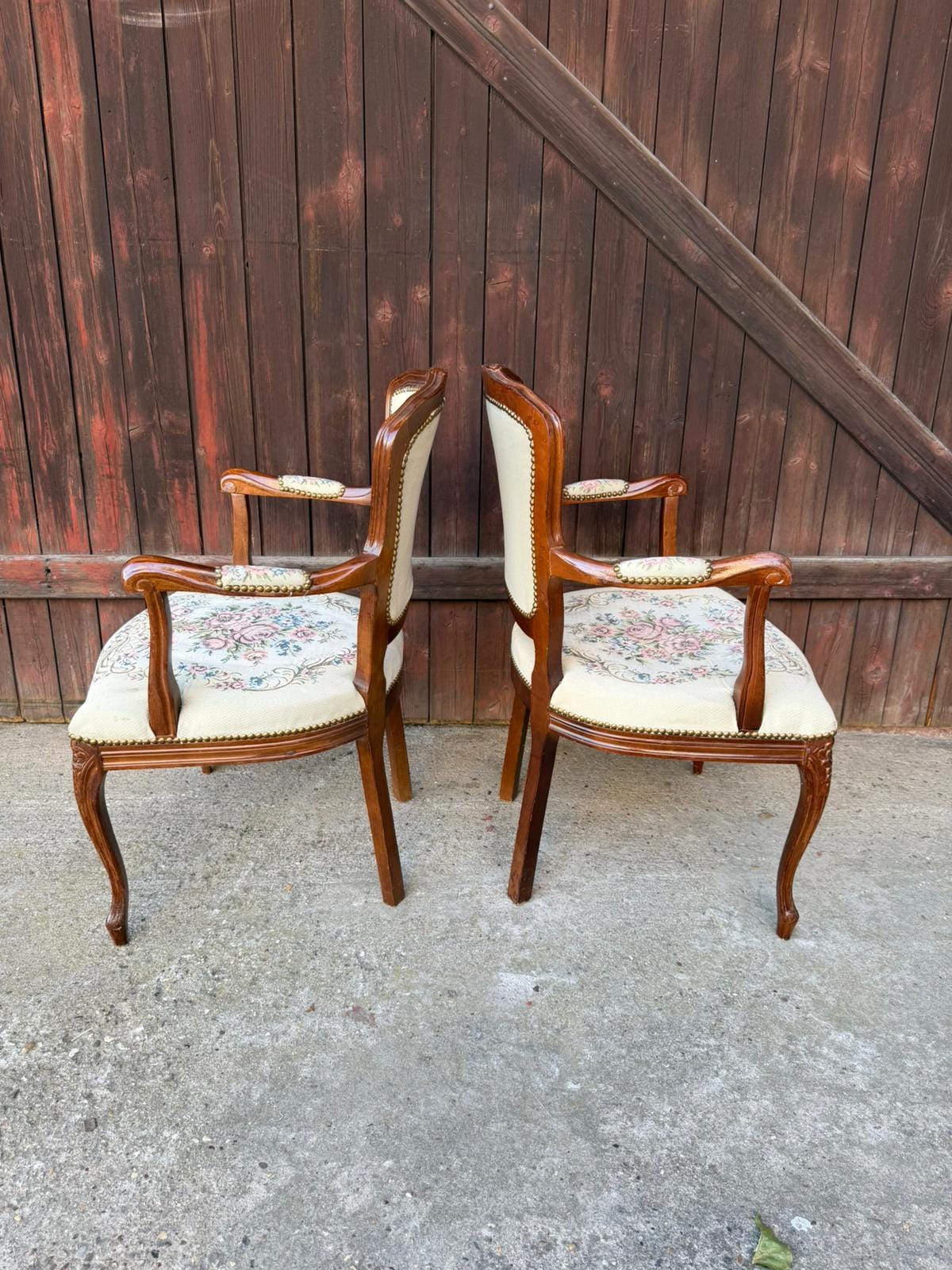 Set von 2 Vintage Armlehnstuhl Louis XV Rokoko mit Gobelin-Bezug
