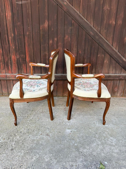 Set von 2 Vintage Armlehnstuhl Louis XV Rokoko mit Gobelin-Bezug