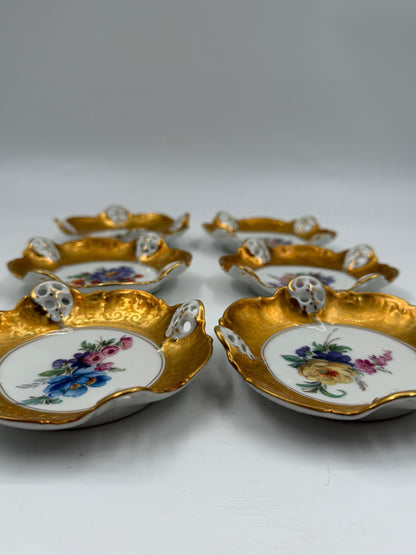 Set von 6 Vintage Bonbonschale von Rosenthal mit goldenem Blumendekor