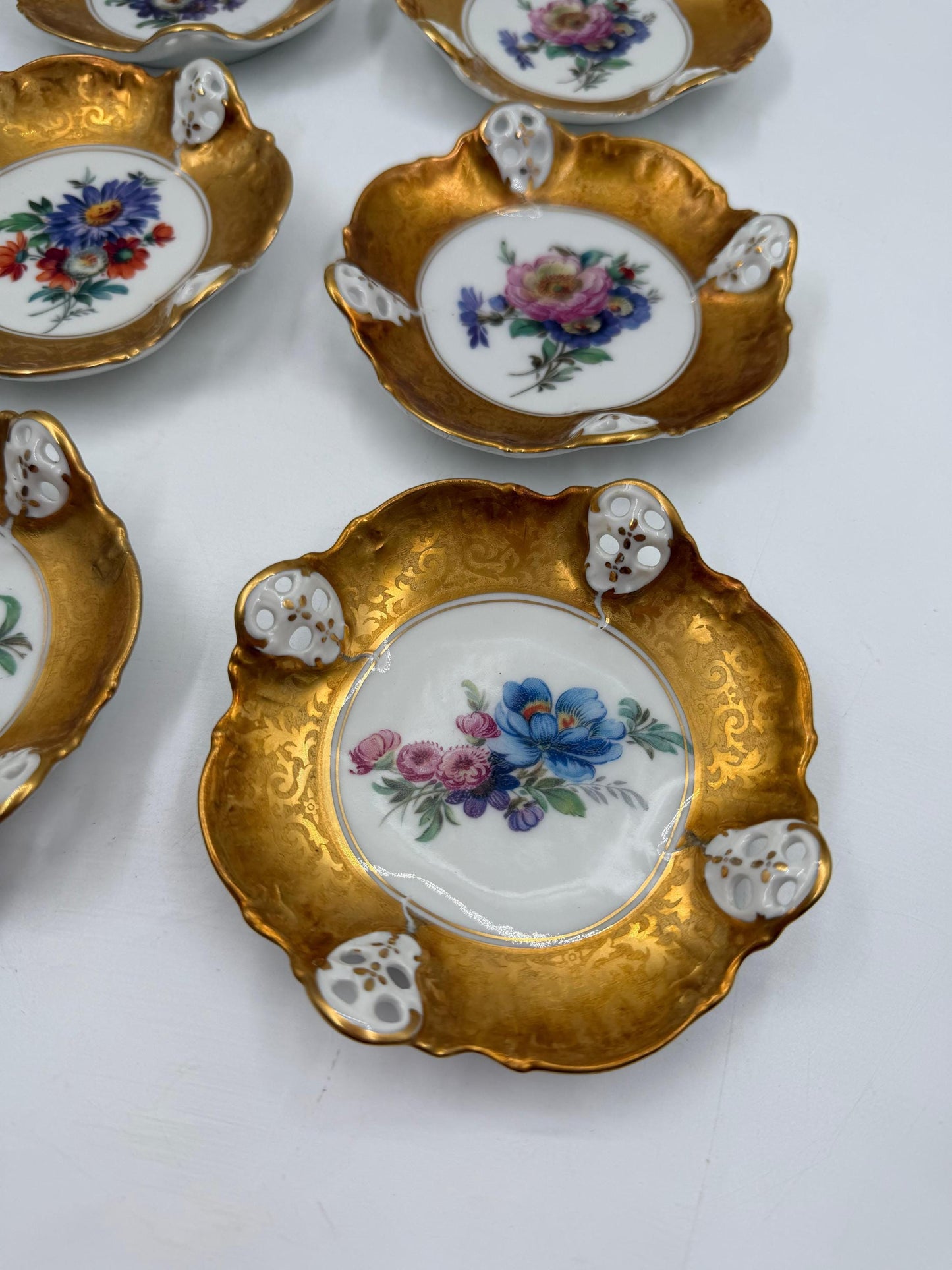 Set von 6 Vintage Bonbonschale von Rosenthal mit goldenem Blumendekor