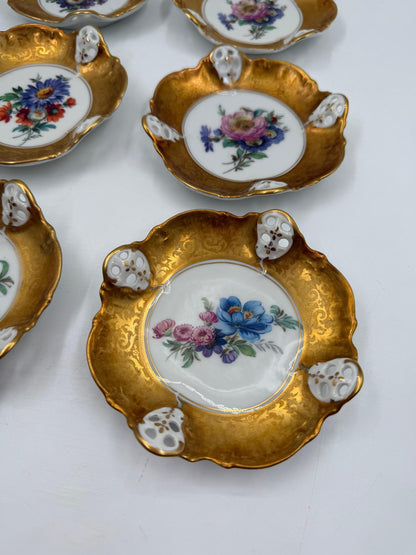 Set von 6 Vintage Bonbonschale von Rosenthal mit goldenem Blumendekor
