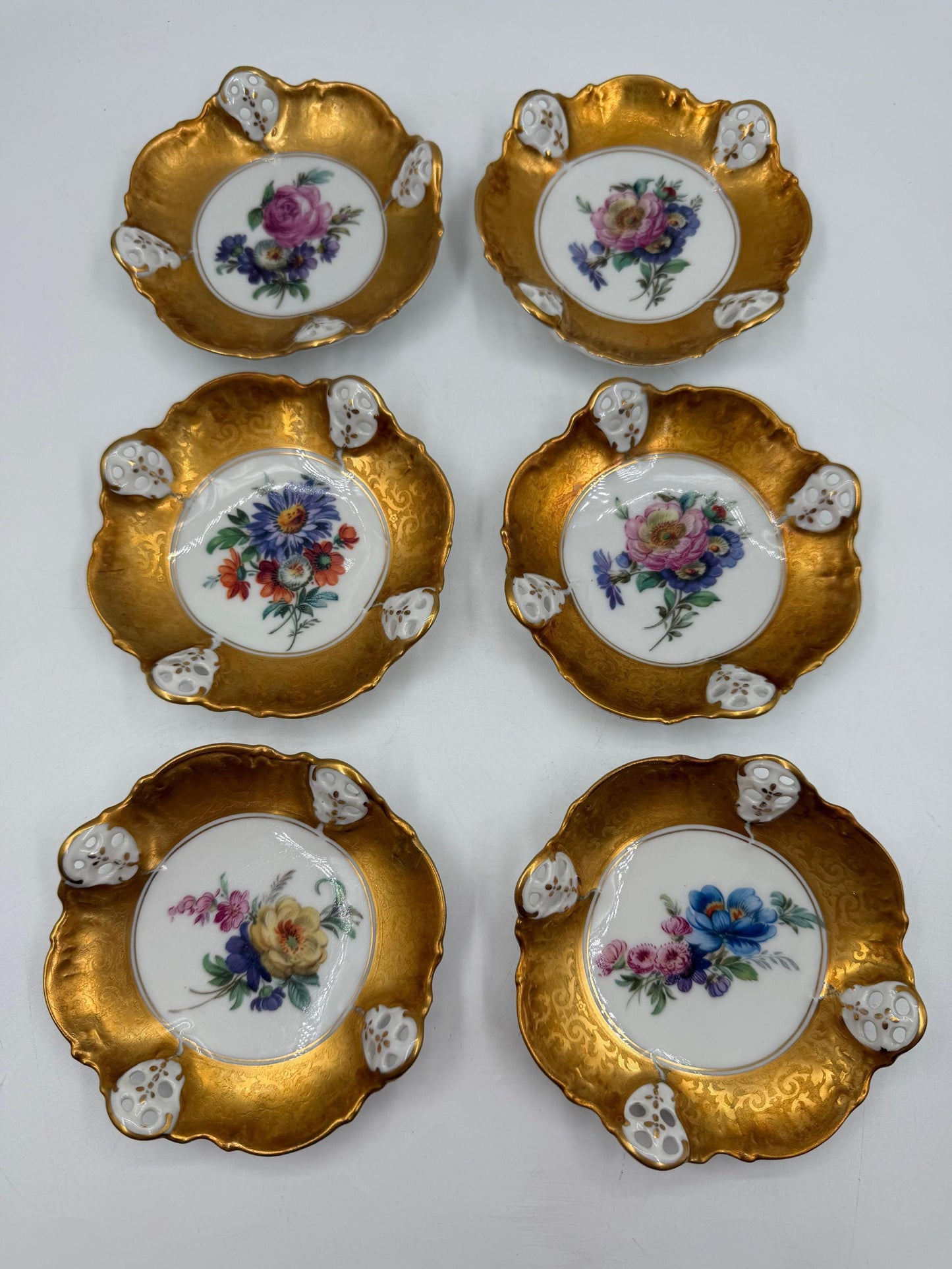 Set von 6 Vintage Bonbonschale von Rosenthal mit goldenem Blumendekor